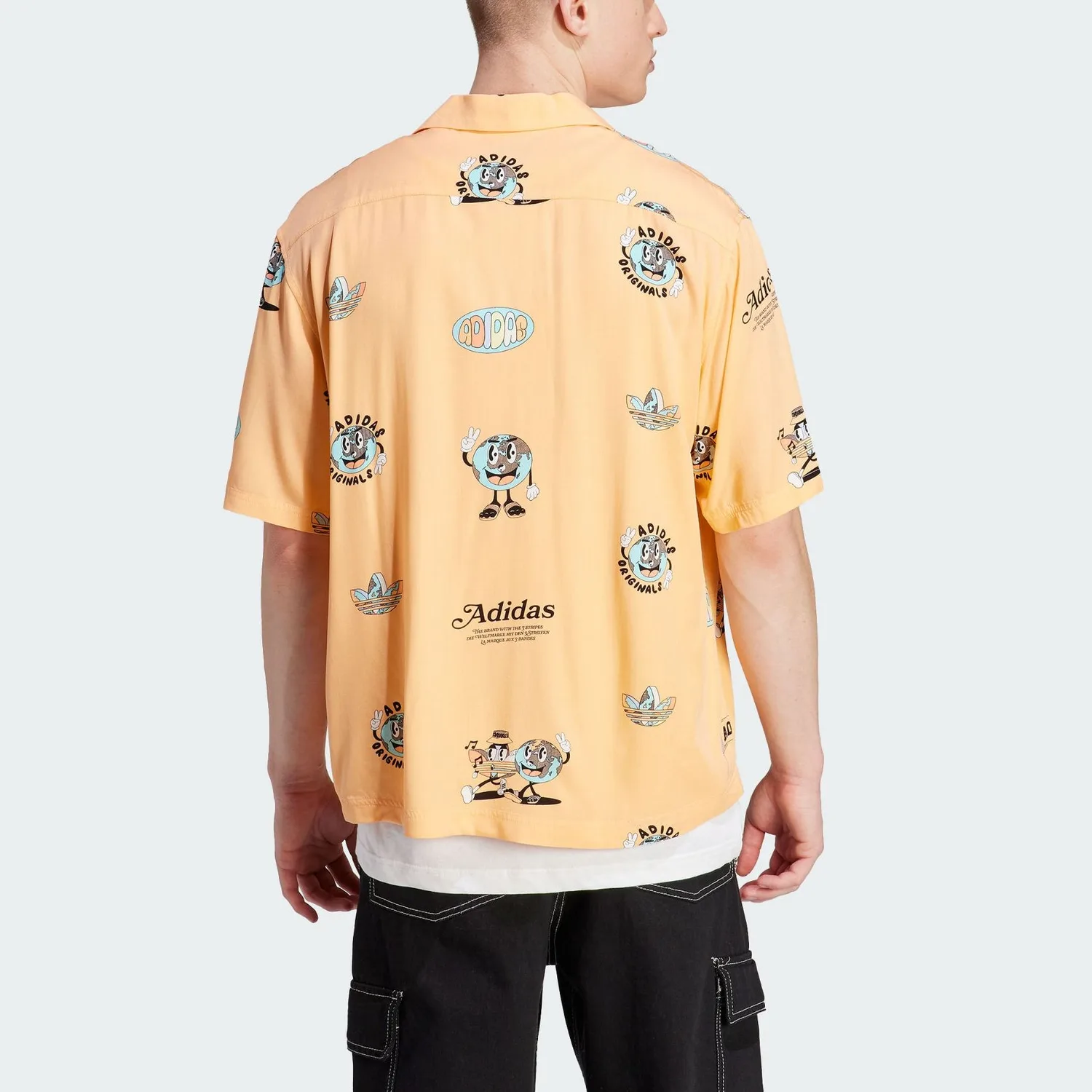 Adidas Originals Рубашка мужская Enjoy Resort с кубинским воротником, кислотный оранжево-желтый — фото 4