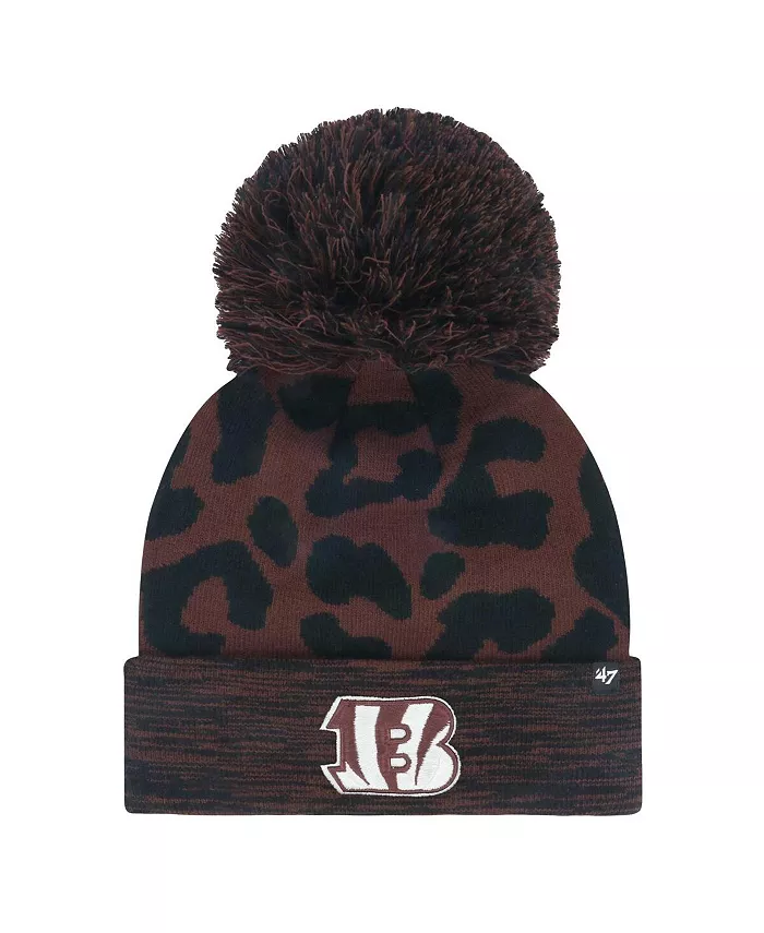 

Женская коричневая вязаная шапка с отворотом и помпоном Cincinnati Bengals Cacao '47 Brand