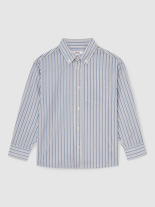 

Детская футболка Aplin с длинными рукавами в полоску из хлопка Reiss, Blue/White