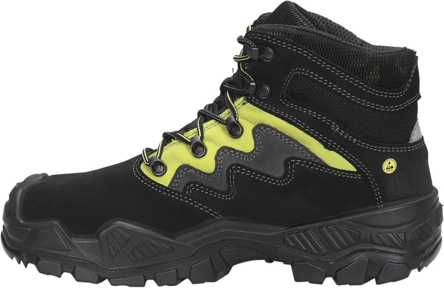 Защитные ботинки ELTEN Mick Black-Green Mid ESD S3S для мужчин и женщин, кожа/текстиль, сталь, защитные носки, легкие, классическая модель, черный — фото 3