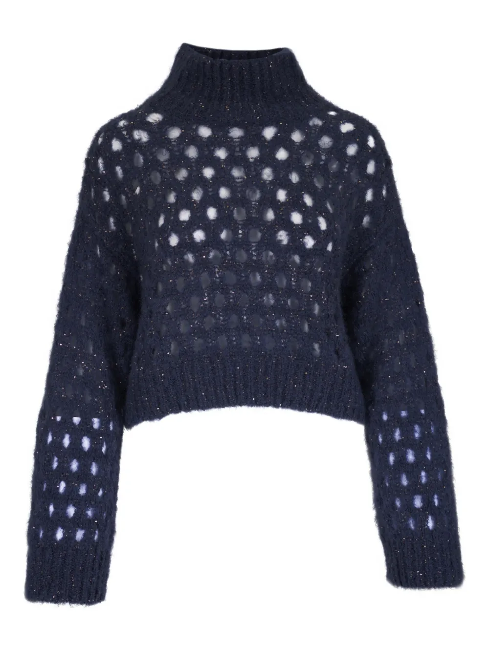 

Свитер рыхлой вязки с высоким воротником Brunello Cucinelli, синий