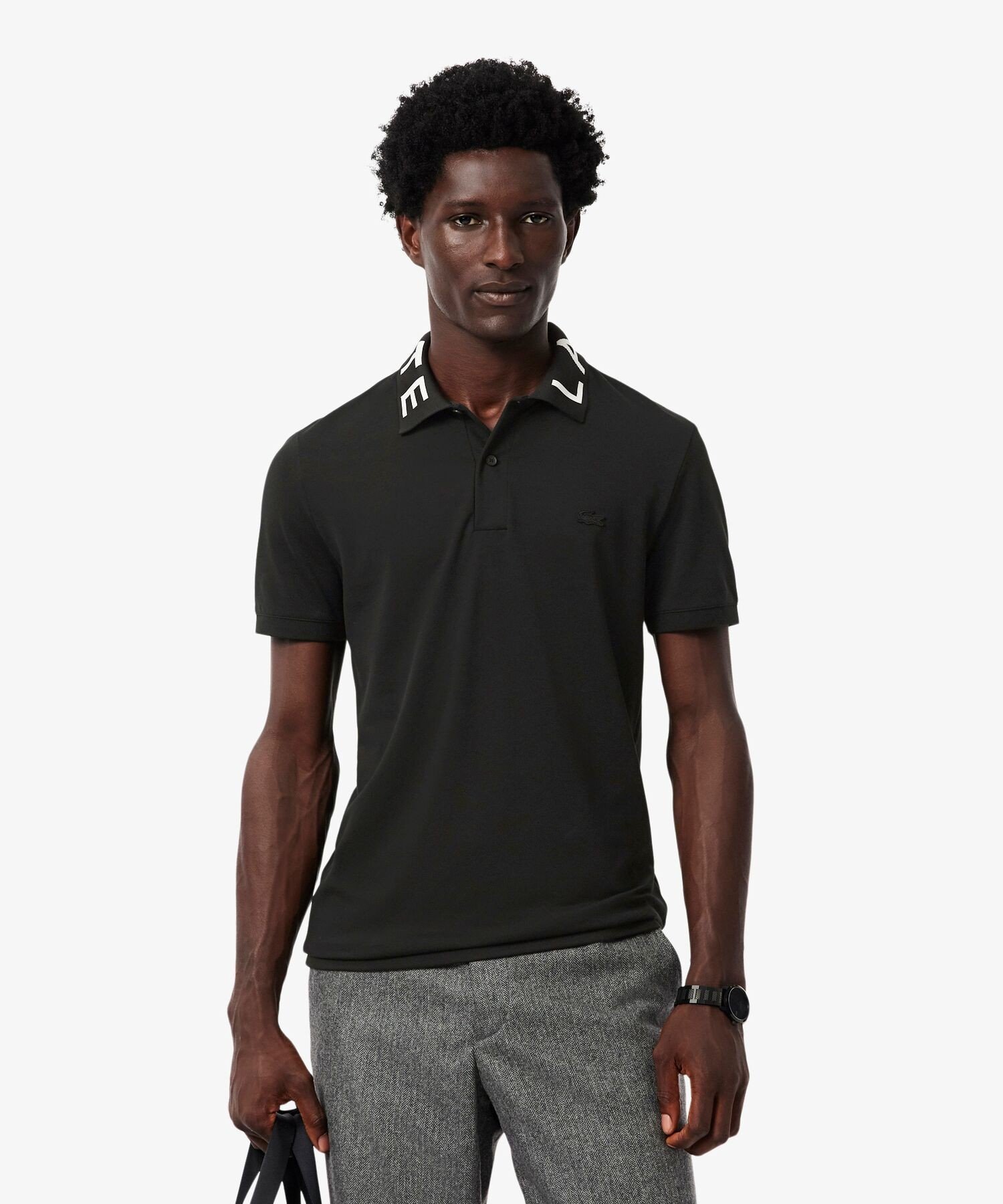 Рубашка-поло LACOSTE с жаккардовым воротником, Black