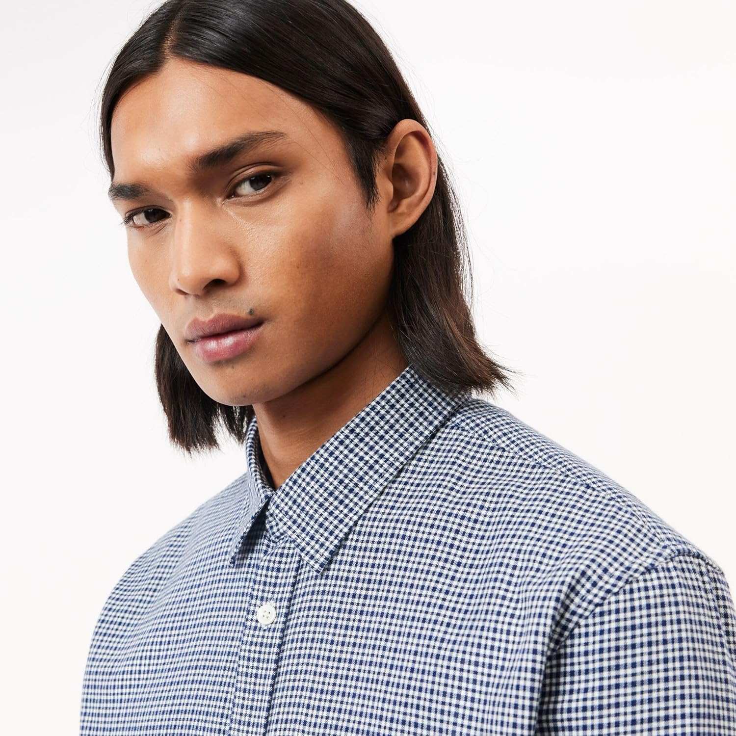 Lacoste мужская длинная рубашка в клетку Gingham на пуговицах, Abysm Popeline — фото 2