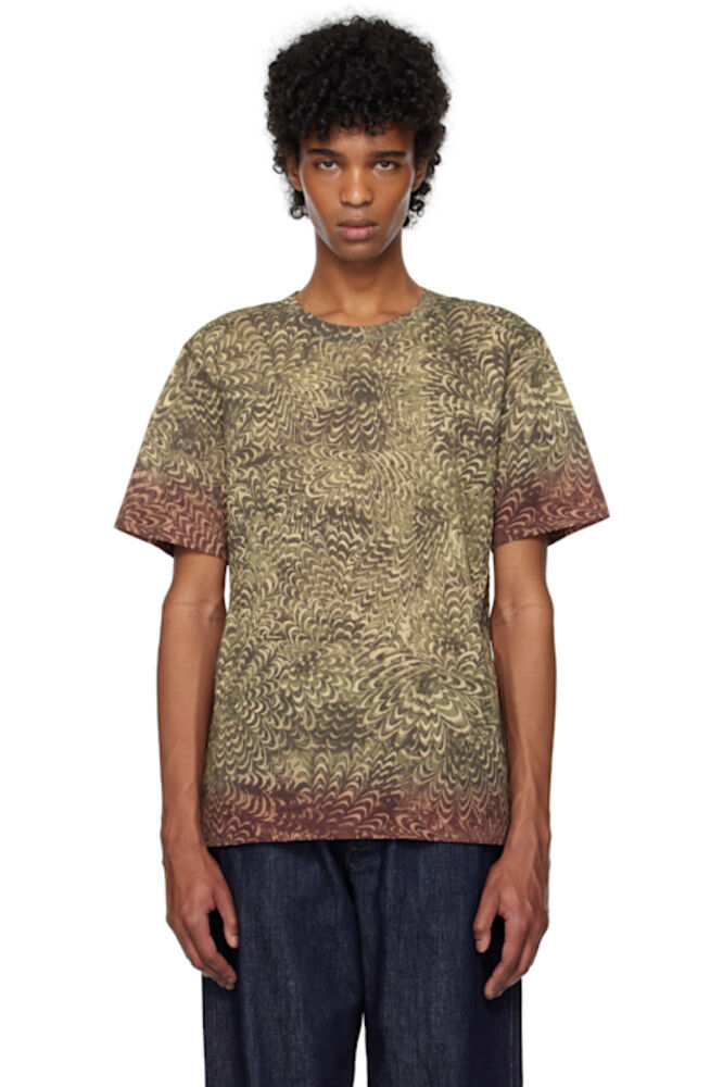 

Футболка из хлопка с принтом цвета хаки Dries Van Noten