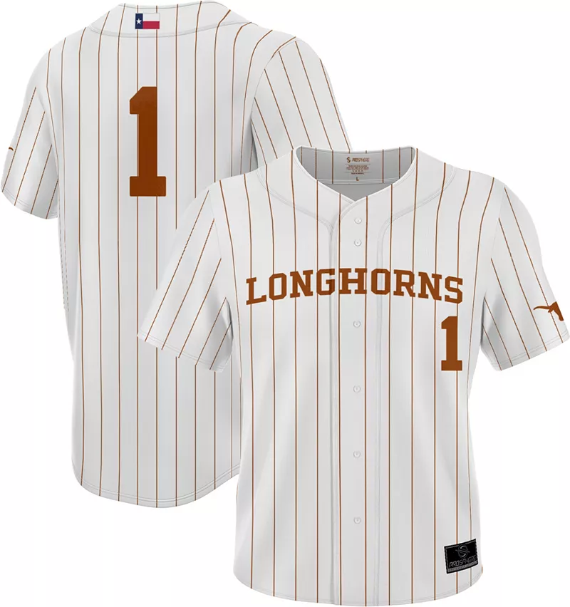 

Мужская белая бейсбольная майка с длинными пуговицами PrSphere Texas Longhorns # 1, реплика ProSphere