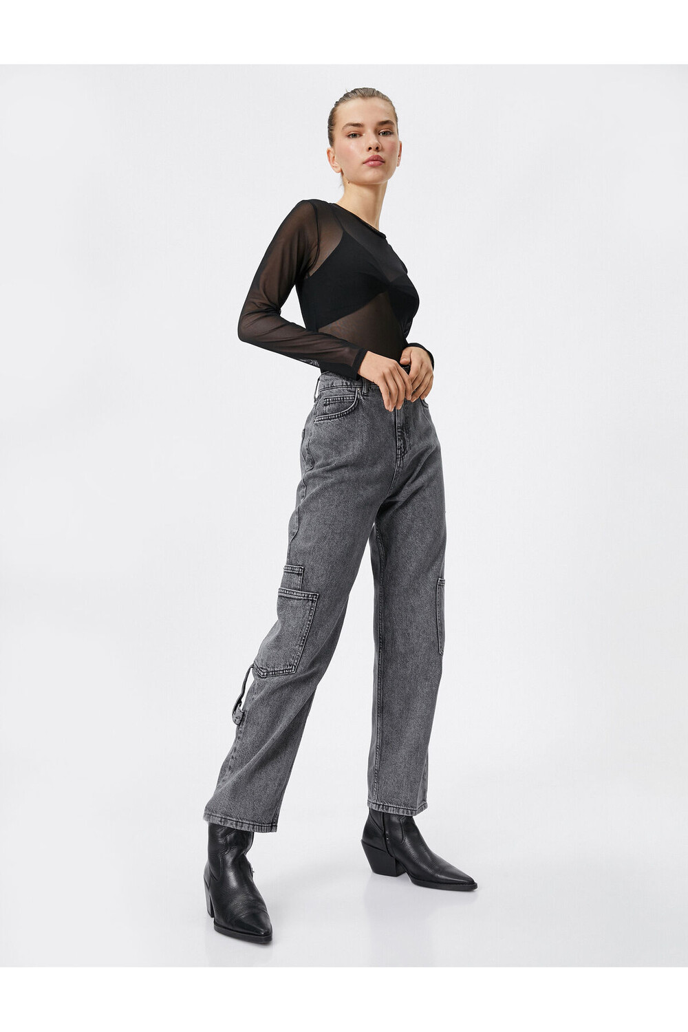

Джинсовые брюки с высокой талией, прямые брюки - Eve Jeans Koton, серый