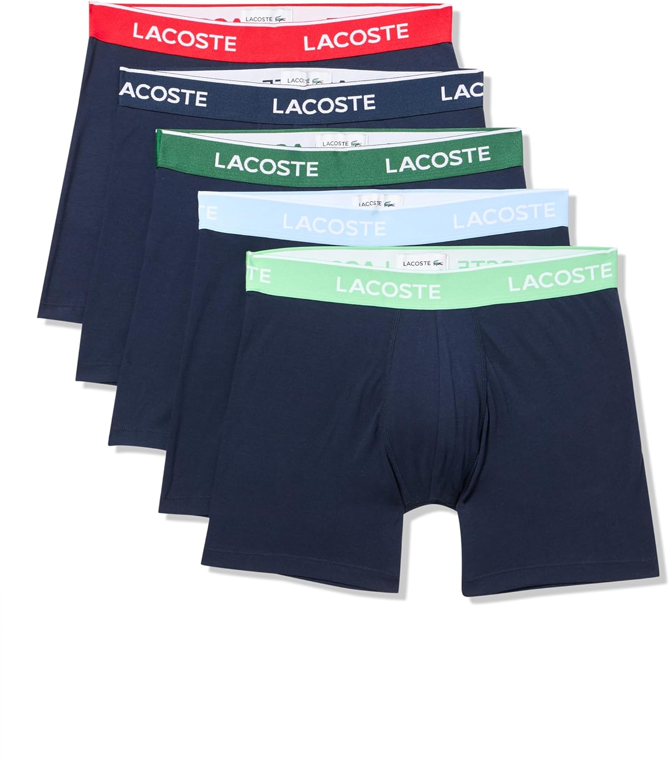 

Lacoste мужские хлопковые эластичные боксеры Essentials, 5 шт (Amazon Exclusives), Navy Blue/Overview/Liamone/Green/Red