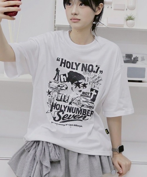 

Футболка с коротким рукавом, графический принт HOLY NUMBER 7, белый