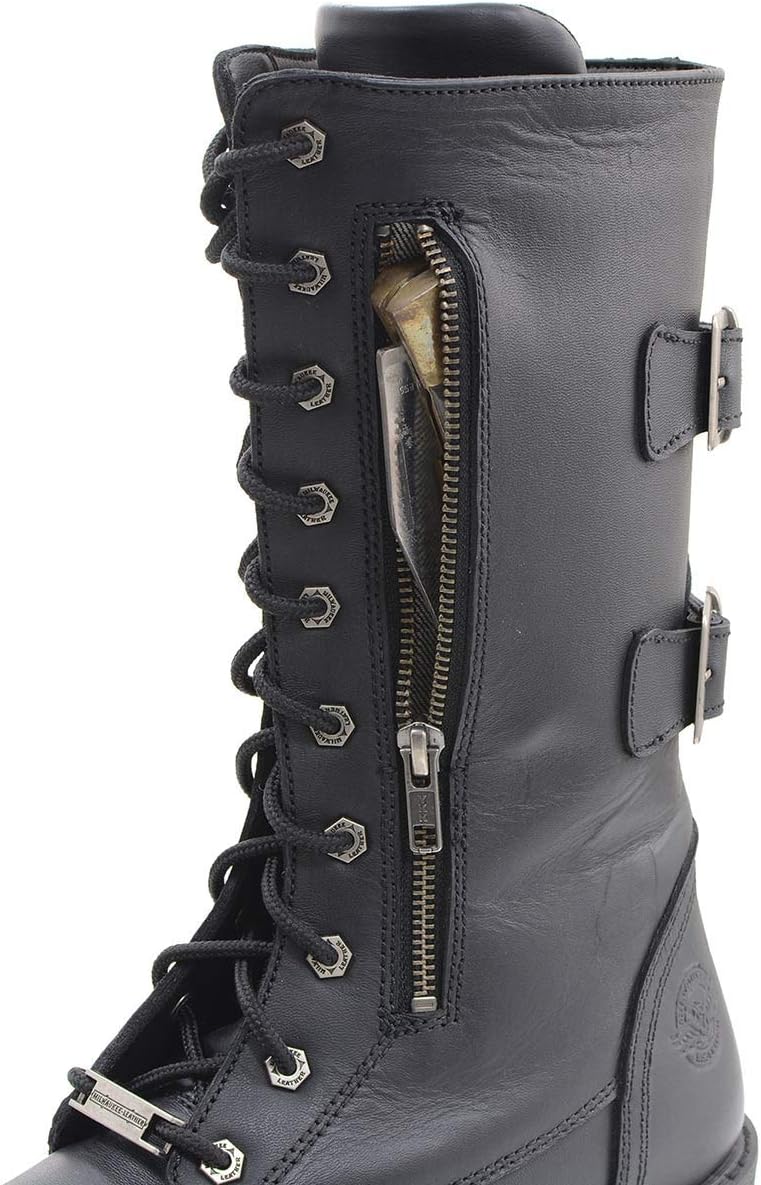 Мужские тактические кожаные ботинки Milwaukee Leather высотой 33 см черного цвета на шнуровке с молнией и карманом для хранения MBM9069-9.5 ‎Milwaukee Leather — фото 2