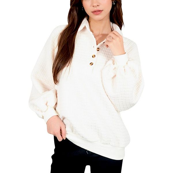 

Женский пуловер с вафельной вязкой, отложным воротником и рукавами-фонариками Anna-Kaci