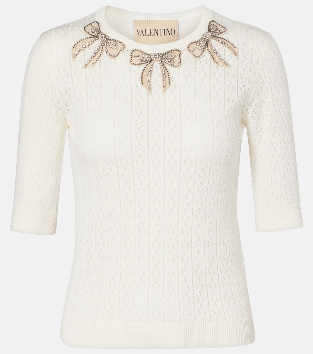 

Хлопковый свитер, украшенный кристаллами Valentino, Avorio