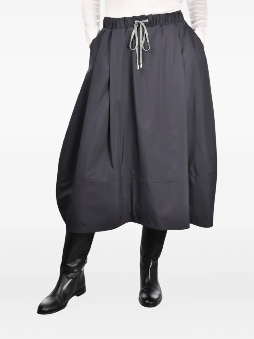 

Плиссированная миди-юбка на шнурке Gran Sasso, серый