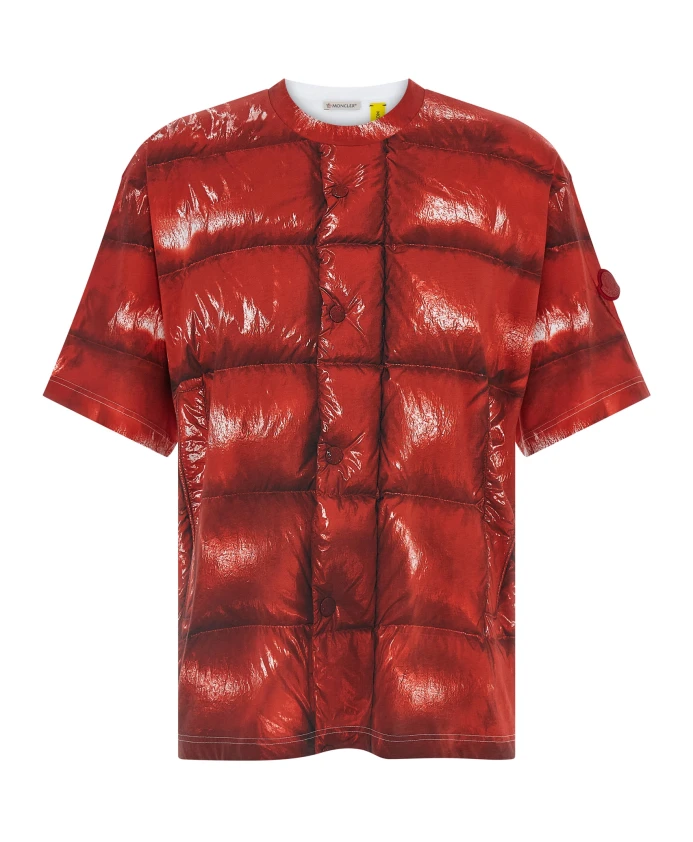 

Футболка из хлопкового трикотажа с принтом Moncler, красный