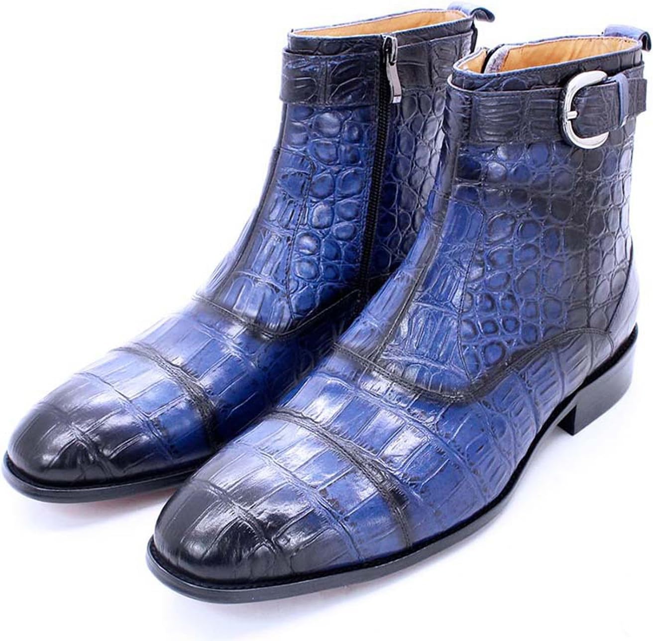 

Мужские кожаные ботинки Santimon с тиснением под крокодила, джодпур на щиколотке, с боковой молнией и ремешком с пряжкой для деловых встреч, свадеб, вечеринок и ночных выходов, синий