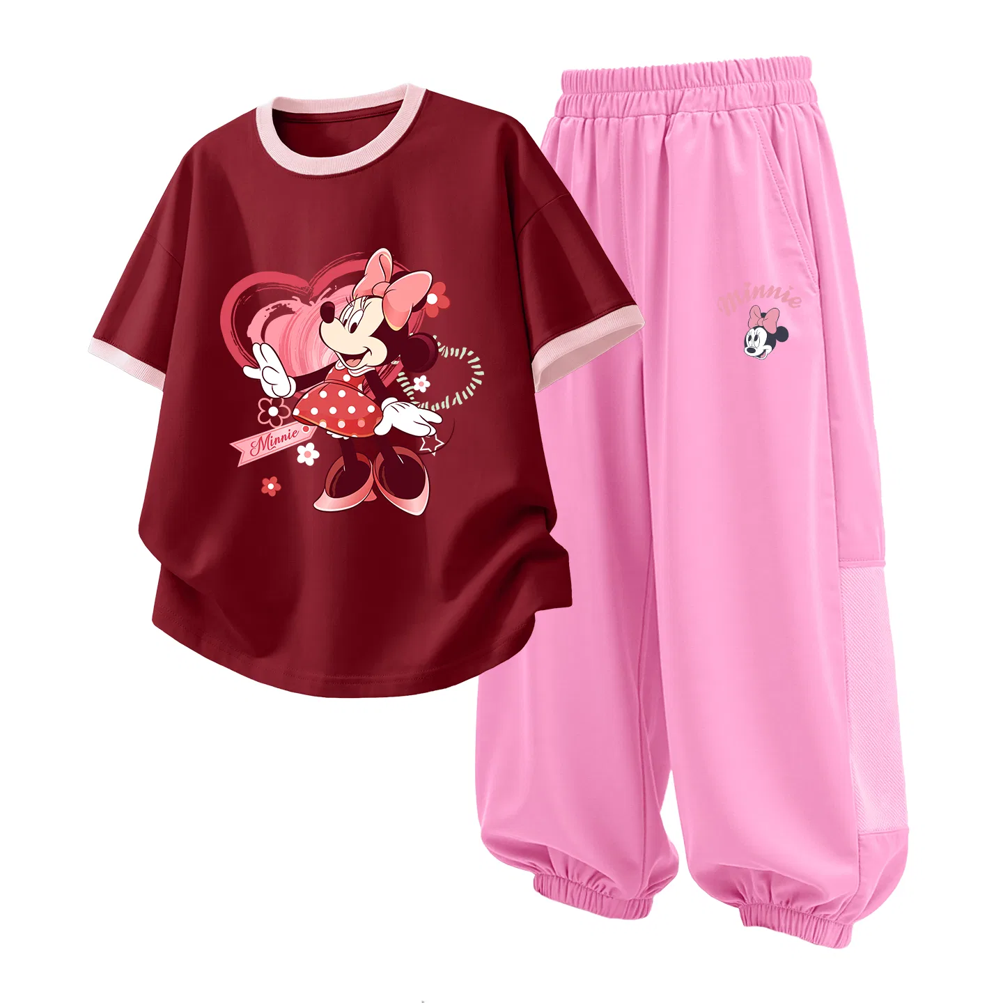 Детская повседневная спортивная футболка с круглым вырезом Disney, D Apple Wine Red+D Lift Eye K Strawberry Pink — фото 4