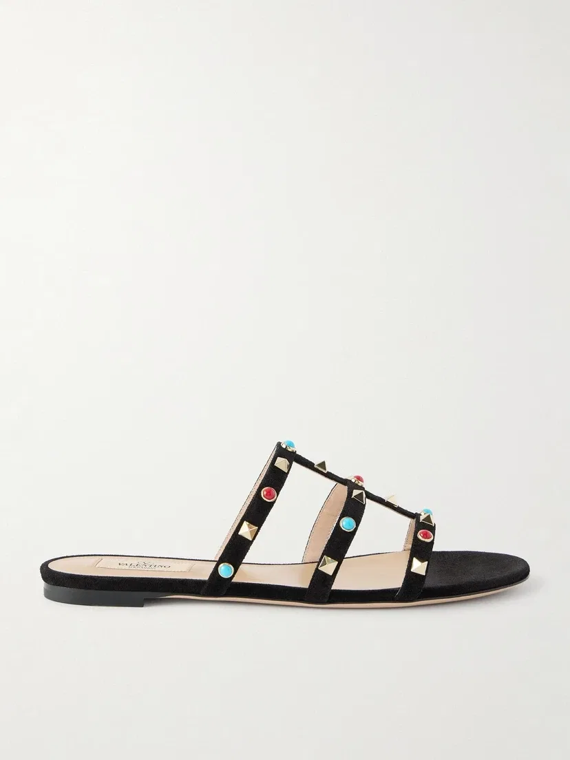 Сандалии Rockstud из замши с отделкой бисером VALENTINO GARAVANI, черный
