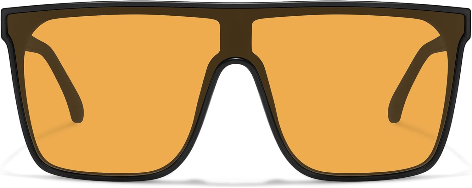 

Модные квадратные солнцезащитные очки большого размера для женщин и мужчин в стиле ретро с плоской верхней частью, солнцезащитные очки-щиток с защитой от УФ-излучения, цельная линза Fozono, Black Frame/Orange Yellow Lens