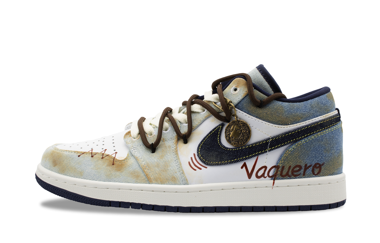 

Jordan Кроссовки баскетбольные мужские низкие Air 1 Wild West, износостойкие, винтажные, деним Blue