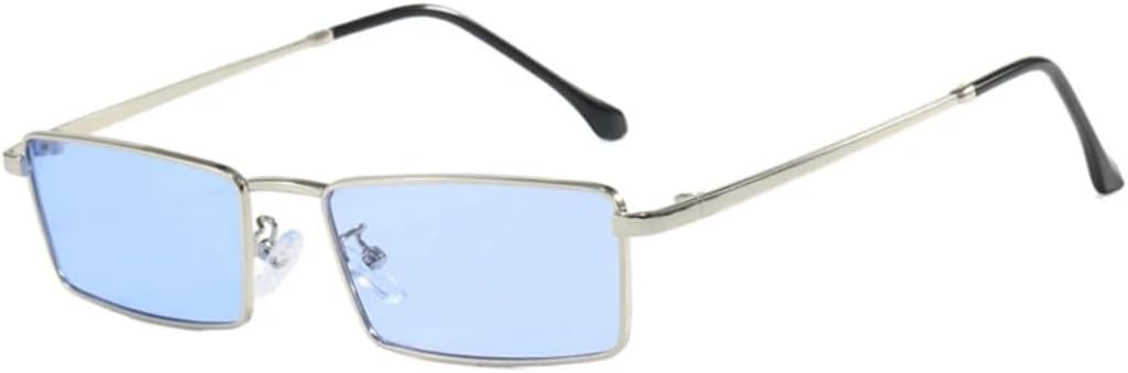 

Ретро-солнцезащитные очки прямоугольной формы для женщин и мужчин, металлическая оправа, панк-стиль, винтажные дорожные очки с защитой от УФ-излучения UV400 VVTWSSW, Silver Blue