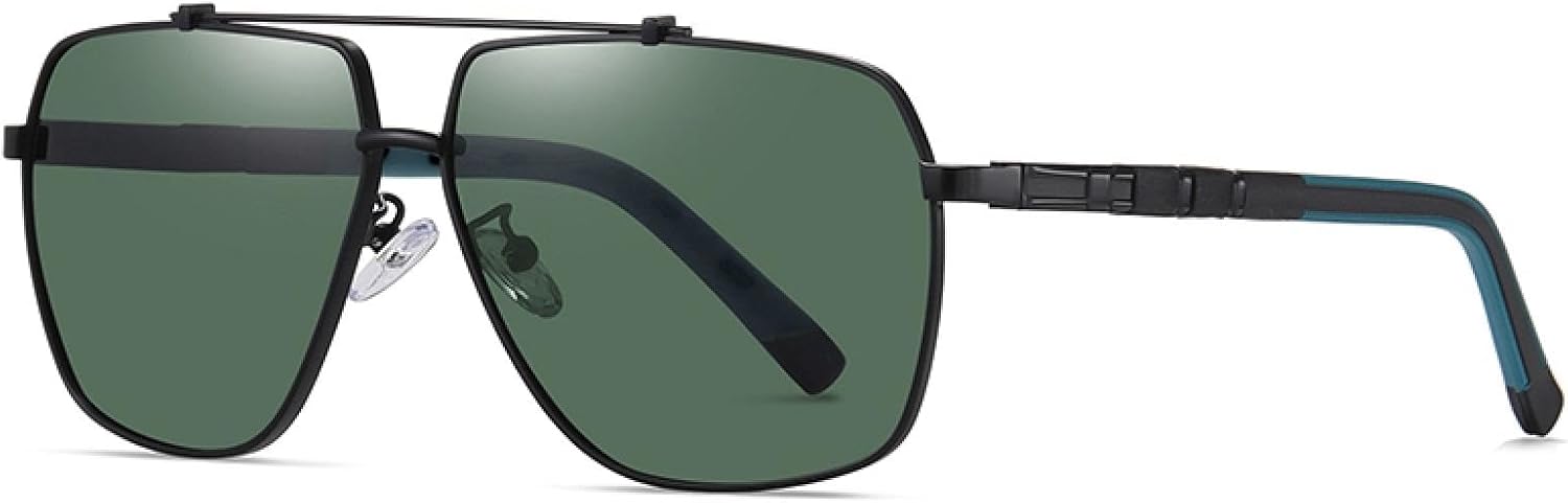 

Мужские поляризованные солнцезащитные очки с металлическим покрытием, женские солнцезащитные очки UV400 в большой оправе для вождения и рыбалки VFDHN, Black Dark Green