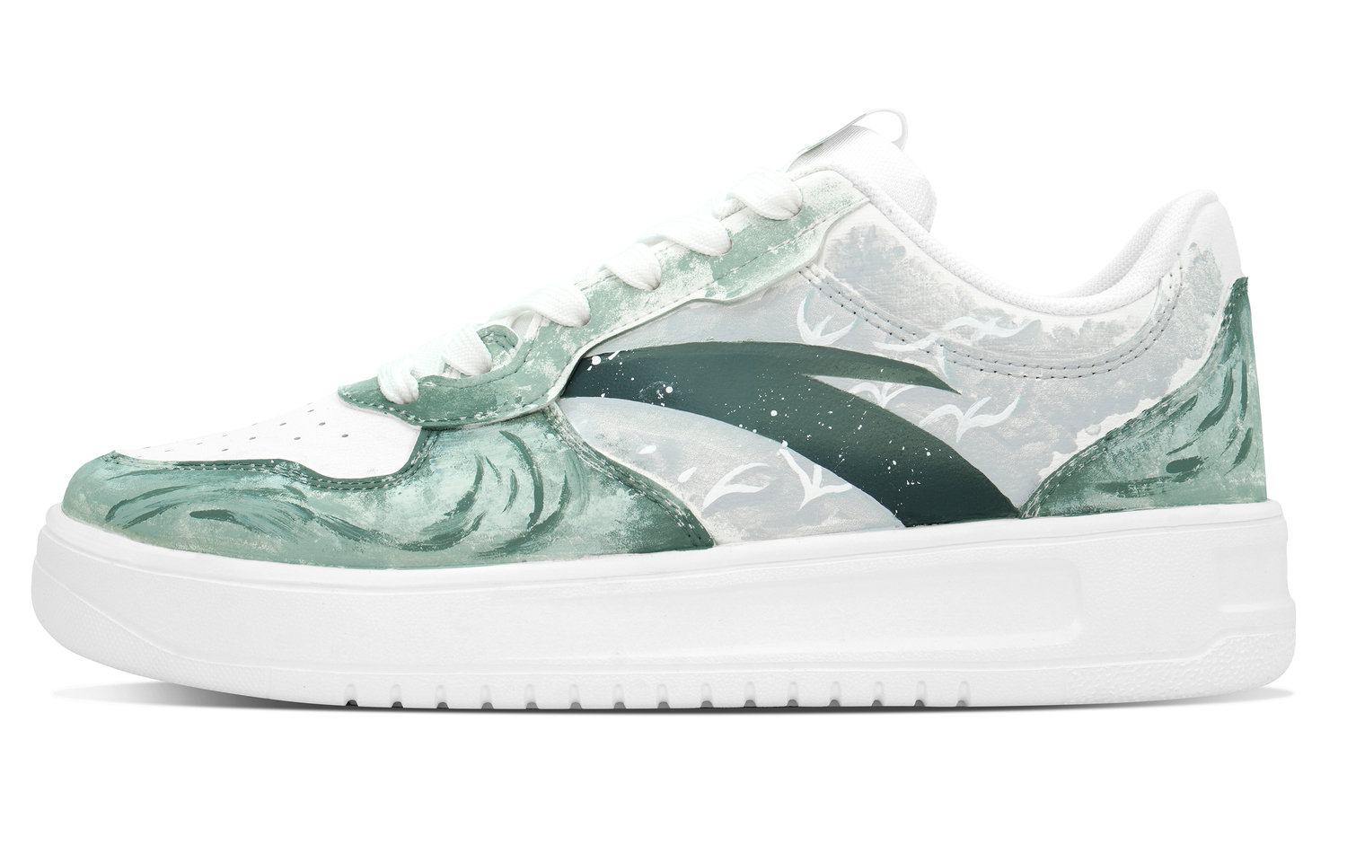 

ANTA Мужские низкие скейтбордические кроссовки Relaxed Cushioning Lightweight Height Increasing белые зеленые