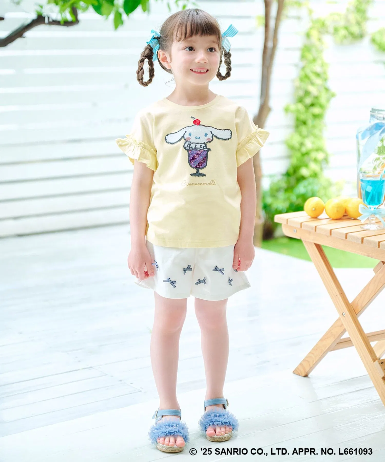 Детская футболка с пайетками ANY FAM × Sanrio Characters с фриволите, кремовая — фото 3