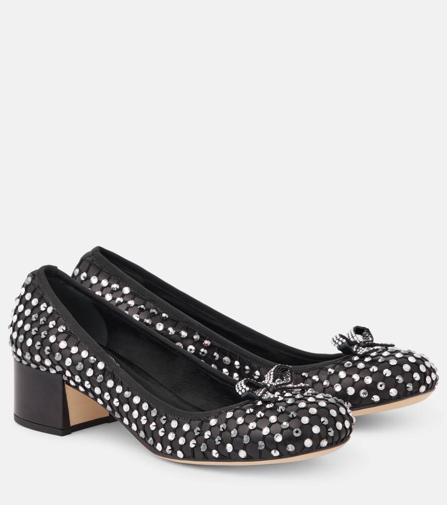 Кожаные туфли-лодочки с кристаллами Rene Caovilla, Black Lamb-Grey Satin