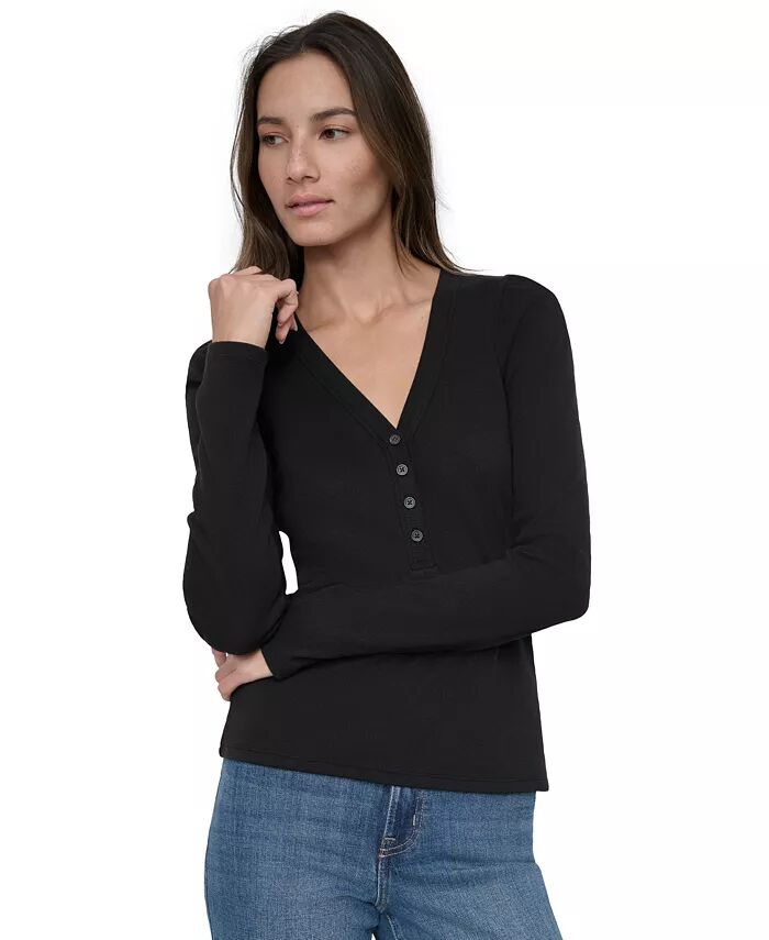 

Вязаный топ Petite с пышными плечами DKNY Jeans, черный