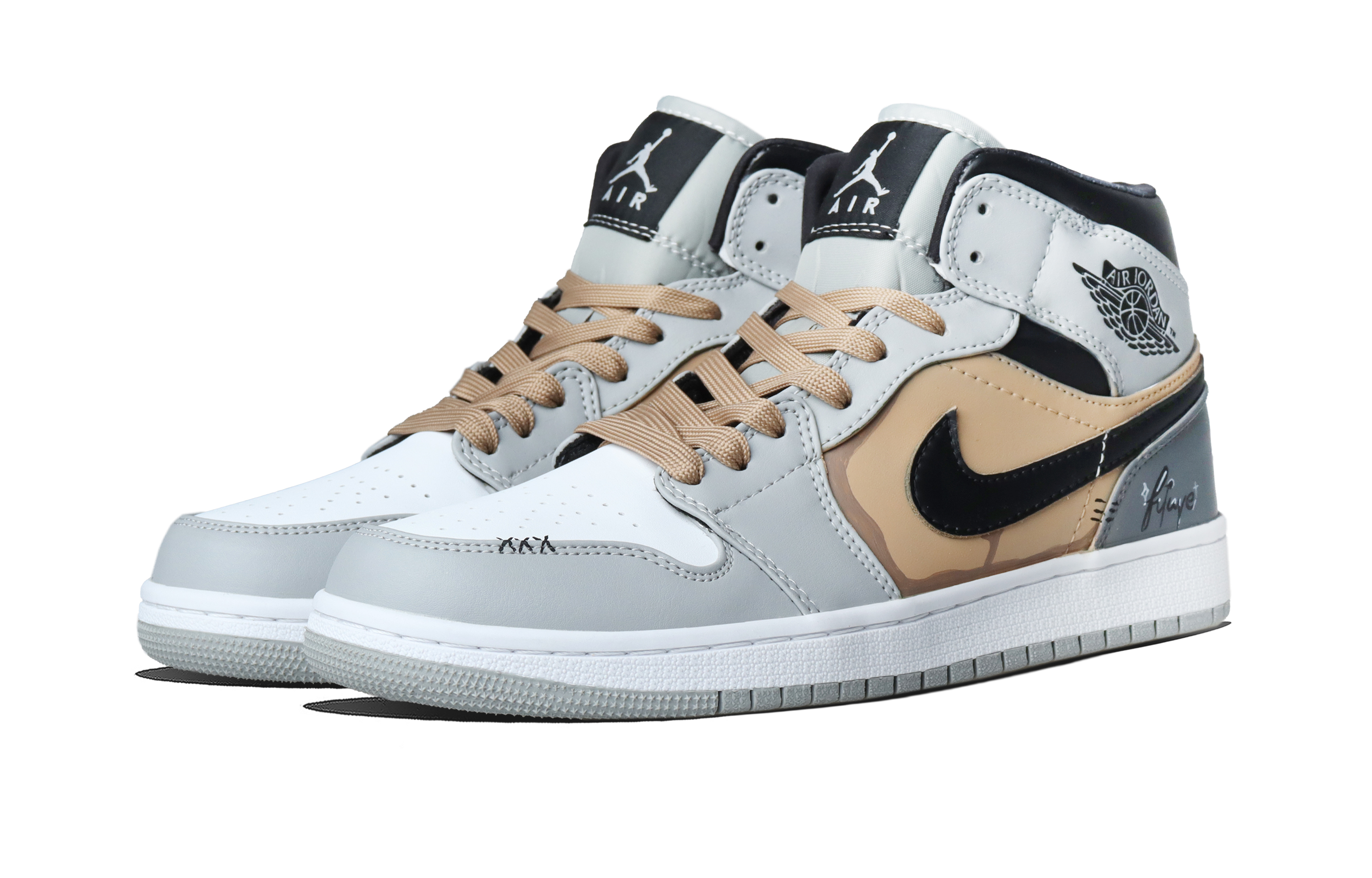 Jordan Кроссовки Air 1 Brown Gray Maze Abrasion Resistant Mid top Vintage Basketball Unisex — фото 4