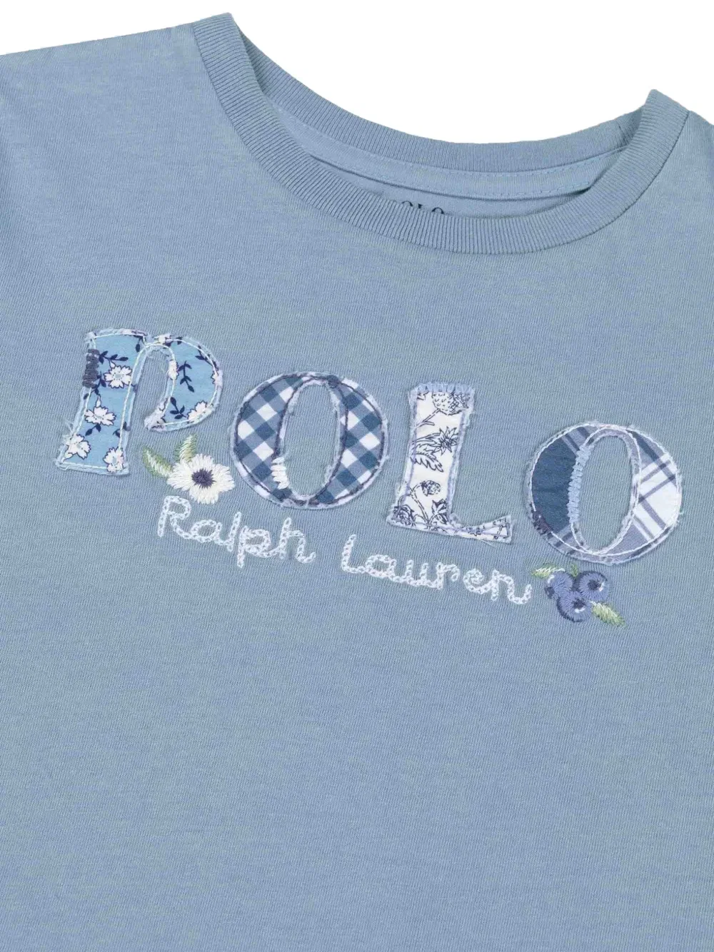 Футболка с вышитым логотипом в стиле пэчворк Polo Ralph Lauren Kids, синий — фото 2