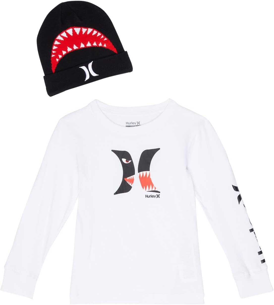 

Детский набор Hurley Long Sleeve Graphic T-Shirt and Beanie Gift Set, цвет White/Black
