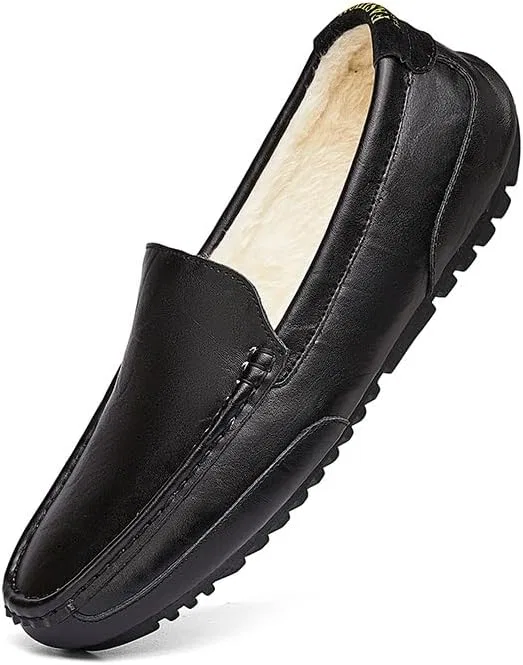 Лоферы кожаные Mens Loafers Shoe Round Toe Leather Solid Color Lined Loafer Shoes Flat Heel Slip Resistant Anti-Slip Fashion Casual Slip-ons, Черный PUGHGAETZF — фото 2