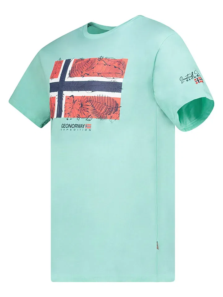 Футболка с принтом, хлопок, Geographical Norway, бирюзовый — фото 3
