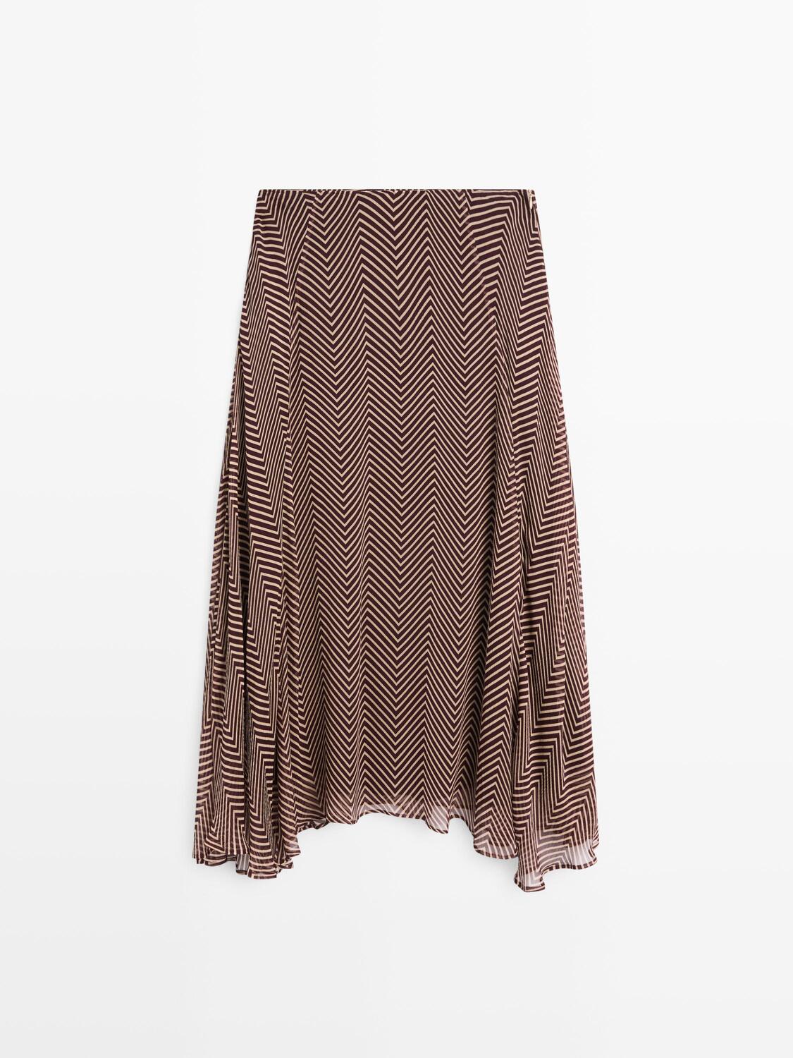 Миди-юбка клеш с геометрическим принтом Massimo Dutti, burgundy — фото 2