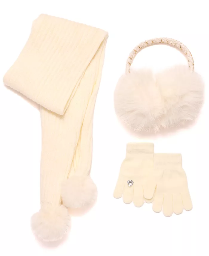 

Большой набор для девочек: 3 предмета - наушники, перчатки и шарф Inmocean, слоновая кость/кремовый