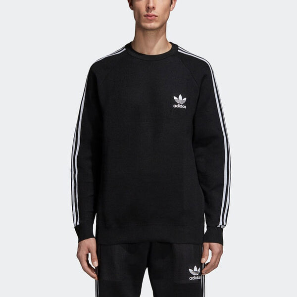Толстовка adidas originals 3 Stripes Knit Crew Black White, черный — фото 2