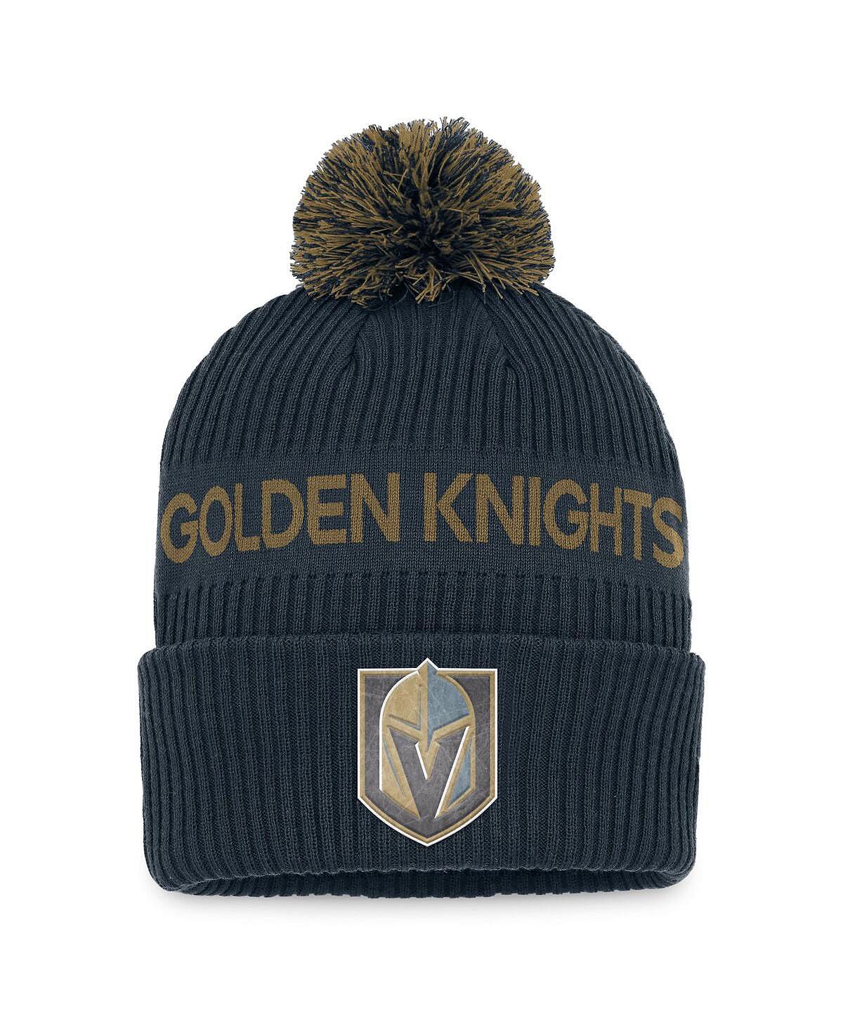 

Мужская фирменная серо-золотая вязаная шапка Vegas Golden Knights NHL Draft 2022 Authentic Pro с манжетами и помпоном Fanatics