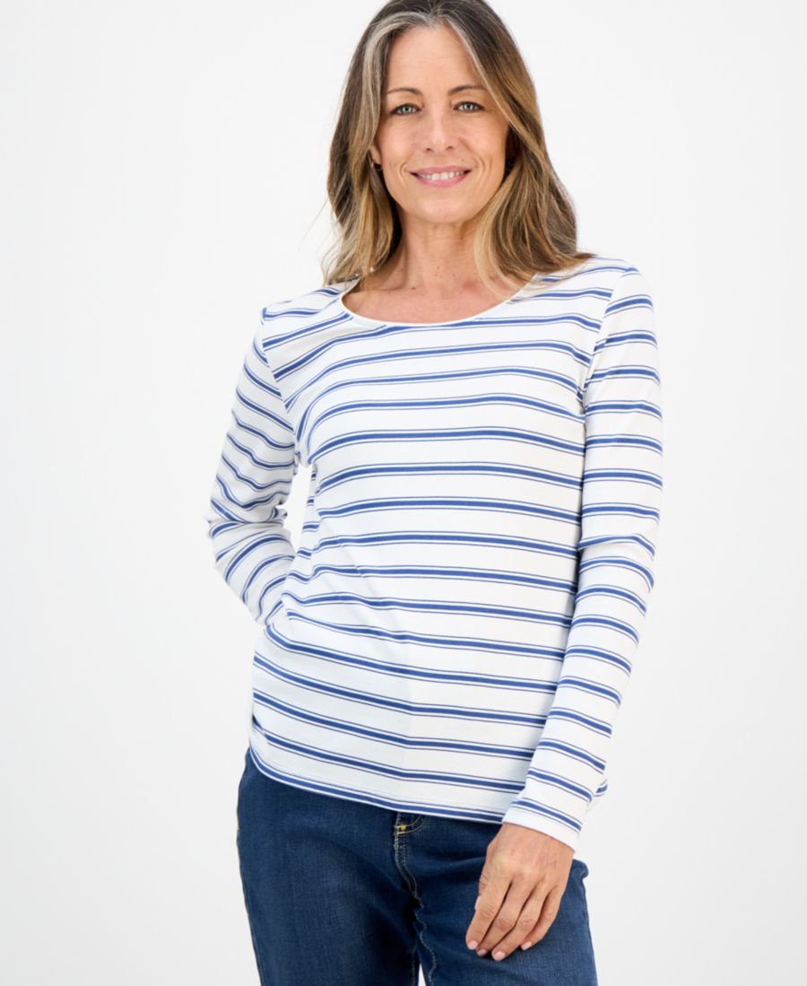 

Укороченный топ с длинными рукавами и принтом Style & Co, Blue Jazz Combo