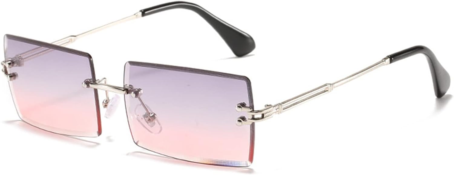 

Солнцезащитные очки LASPOR в стиле ретро, ​​без оправы, прямоугольной формы, для женщин и мужчин, с тонированными линзами, золотистая металлическая оправа, винтажные квадратные очки, Purple Pink/Silver