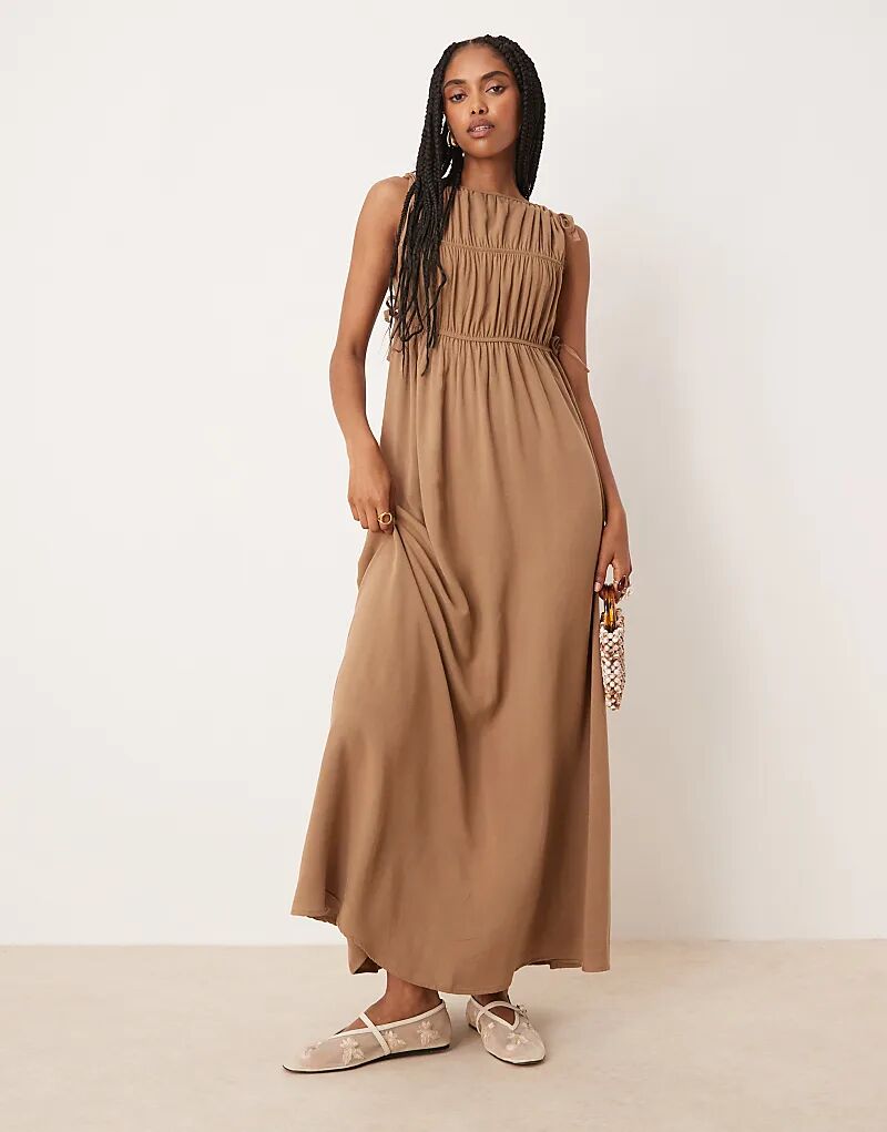

Платье макси ASOS DESIGN со сборками и лифом цвета «камень»