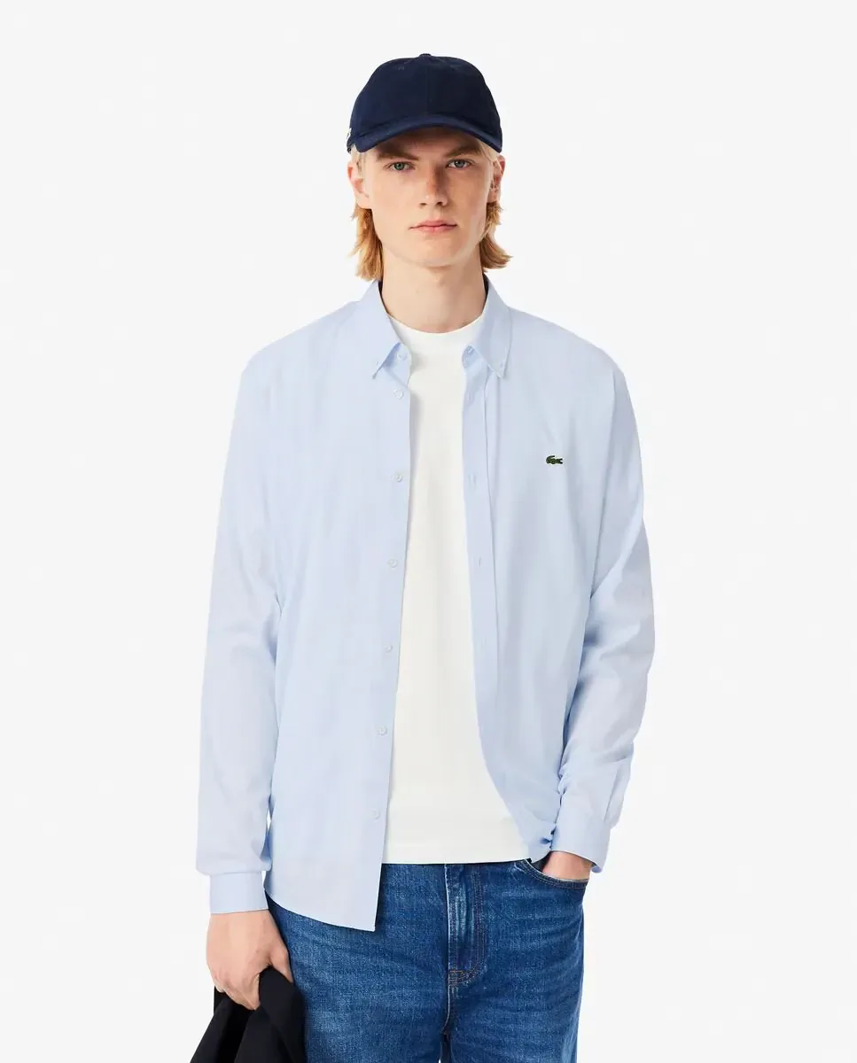 Мужская рубашка прямого кроя из премиального хлопка с длинным рукавом Lacoste, светло-голубой