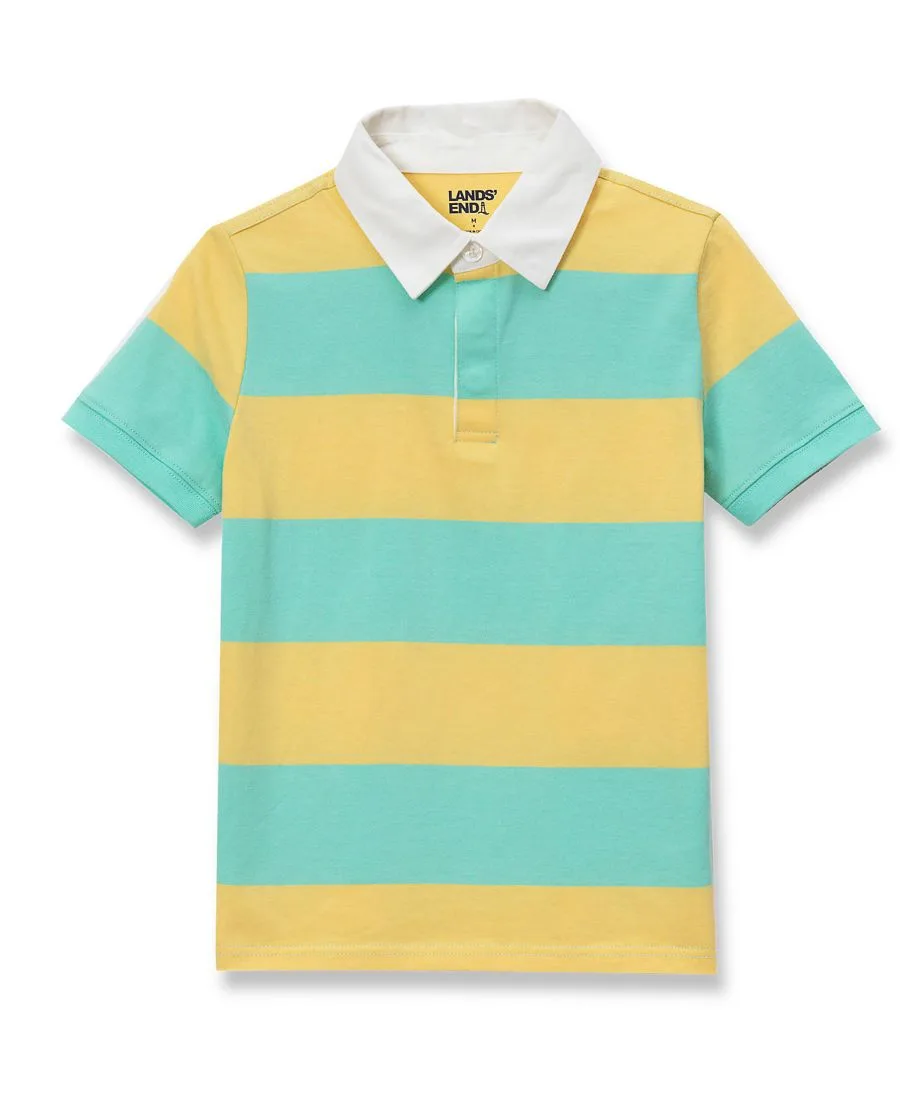 Детская футболка-поло с коротким рукавом для регби Lands' End, желтый/mint stripe