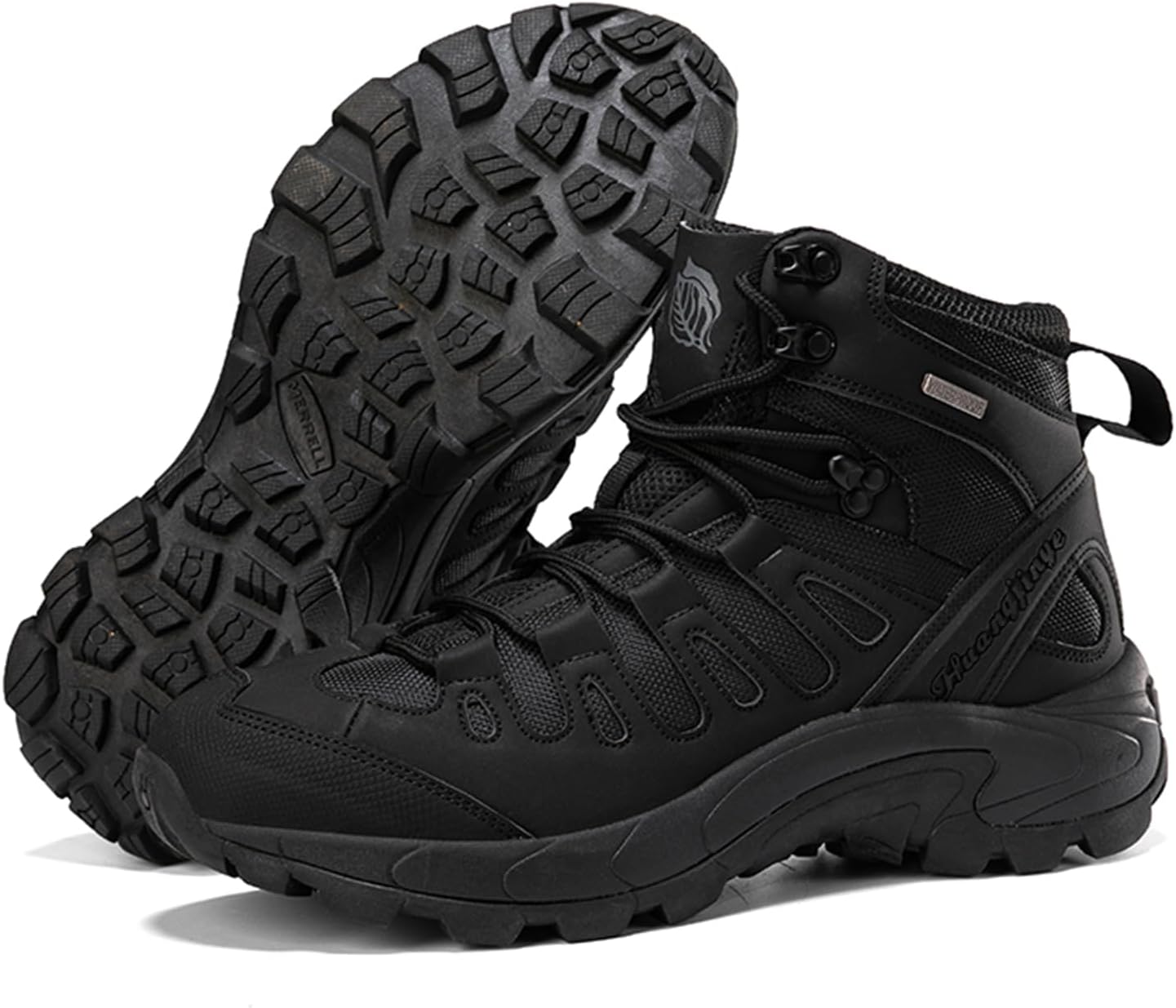 

Мужские водонепроницаемые походные ботинки IGZBIBG с противоскользящей подошвой, регулируемой шнуровкой, толстой подошвой и высоким верхом для амортизации, подходят для кемпинга и альпинизма, черный