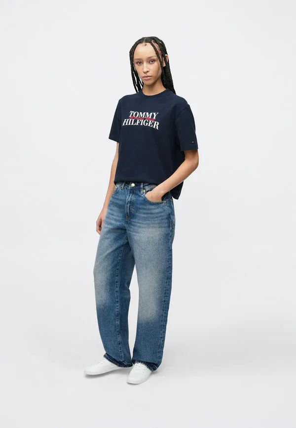 Классическая футболка с логотипом flock, свободного кроя. Tommy Hilfiger, Dark Night Navy — фото 4