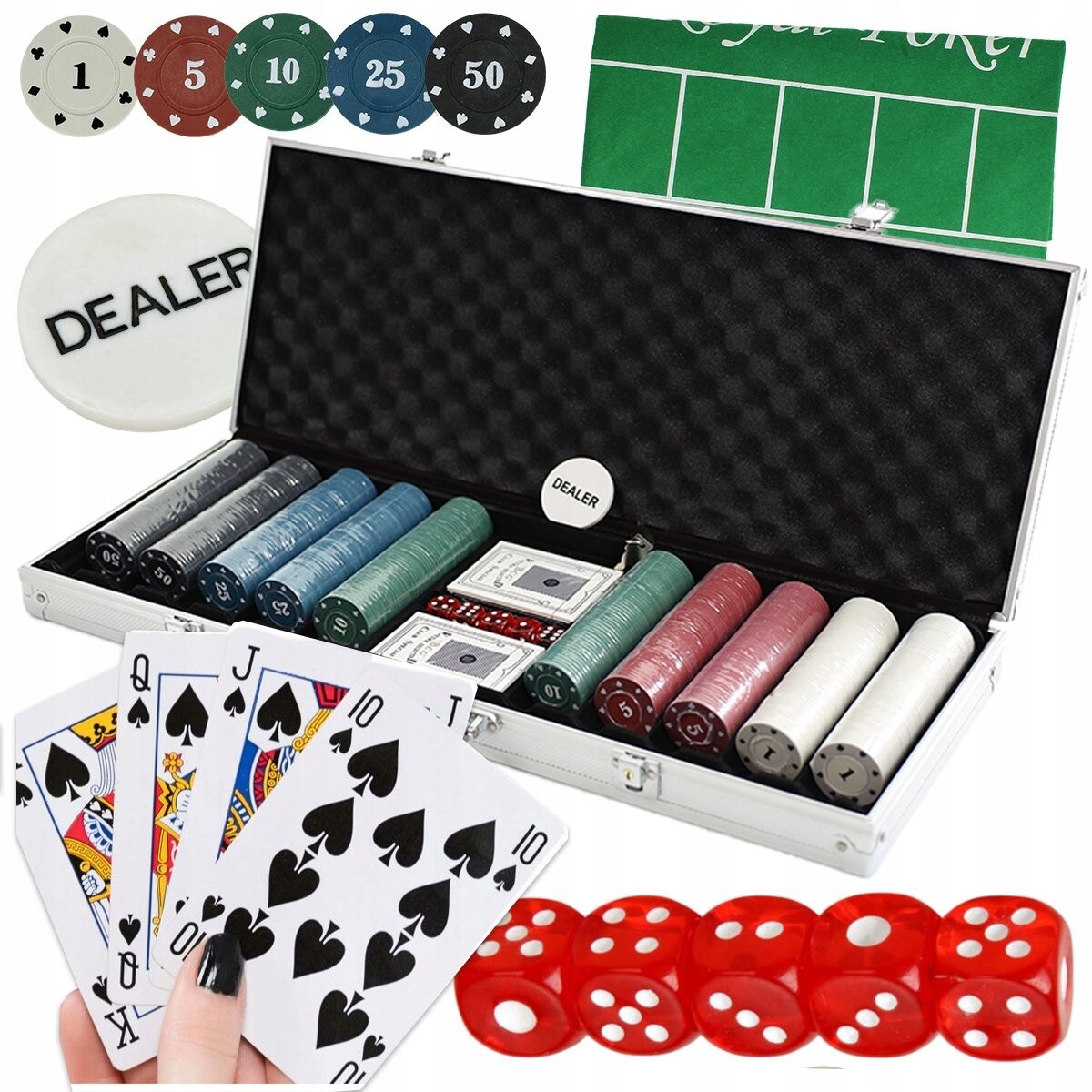 

Большой Набор Для Техасского Покера, 500 Карточных Фишек, 2 Колоды По 5 Костей + Прочный Формат U335 Stator