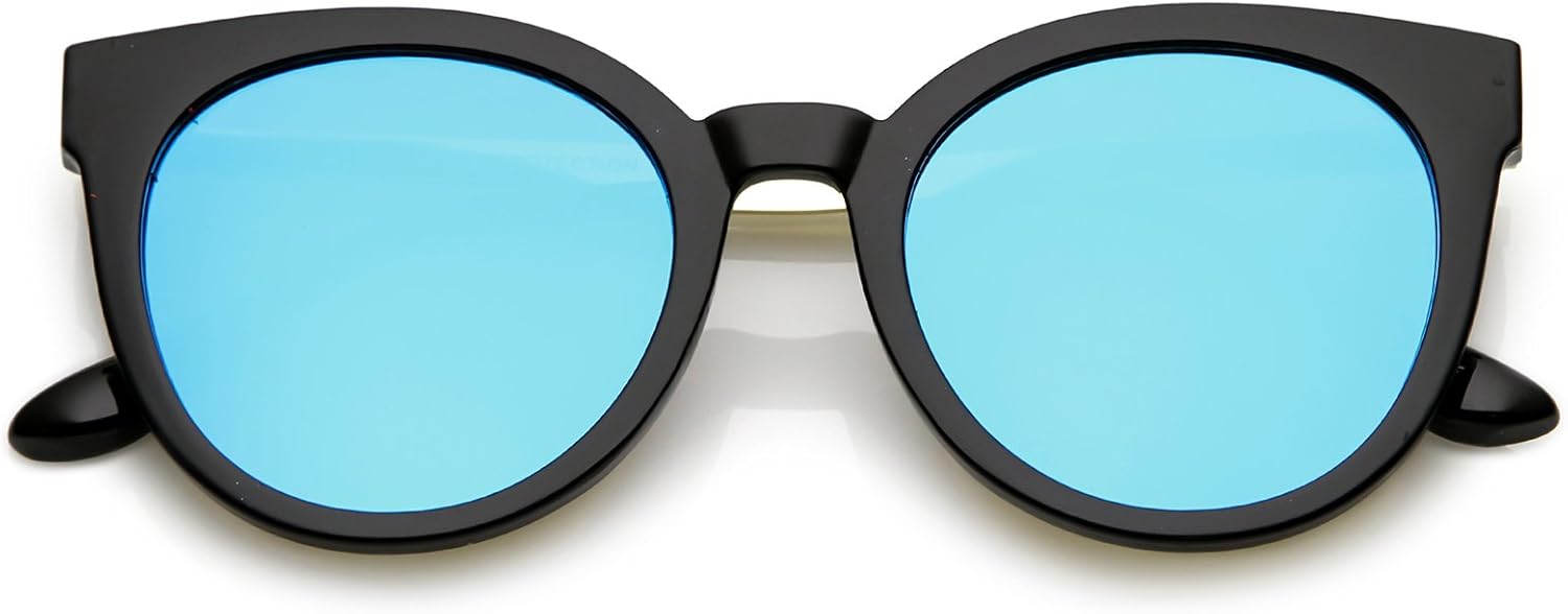 

zeroUV - Классические солнцезащитные очки в оправе из рога с круглыми зеркальными линзами и плоскими линзами в форме «кошачьего глаза», диаметр линз 53 мм, Black Gold / Blue Mirror