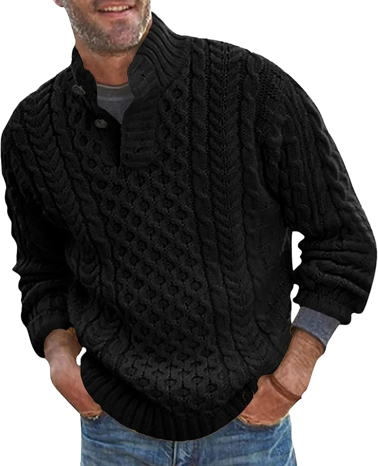 

Мужской свитер с воротником стойкой и фактурным узором