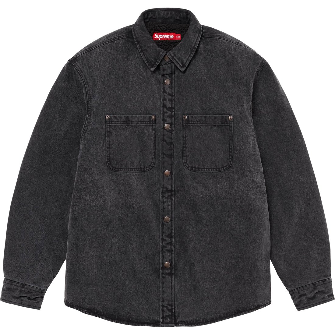 Рабочая рубашка с подкладкой из искусственной овчины Supreme, черный denim — фото 4