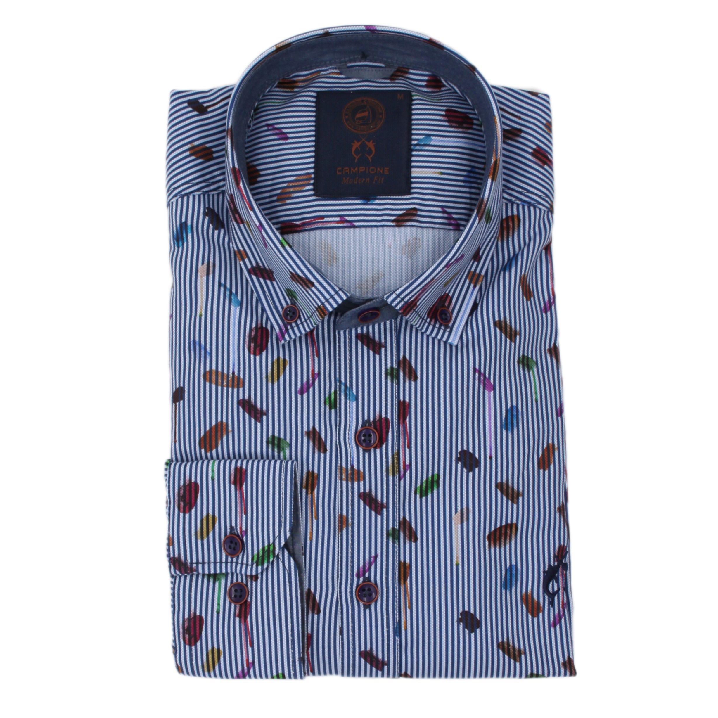 

Рубашка Claudio Campione Button Down Langarm, цвет Blau mit farbklecksen