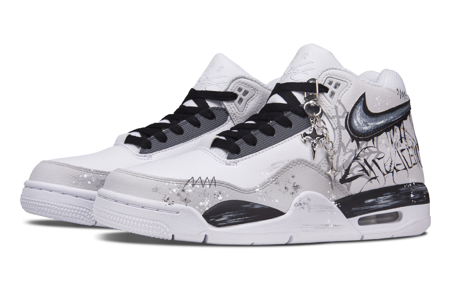 Nike Flight Legacy Thorn Bush Abrasion Resistant Mid top Vintage Basketball Shoes мужские черно-бело-серые — фото 4